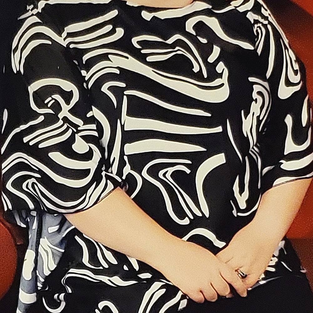 Woman's Black Blouse with White Swirls 5XL